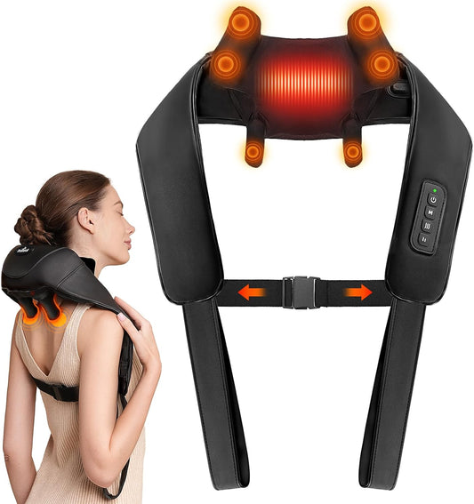 Neck Massager with Heat, Cordless Deep Tissue 5D Kneading Massager for Pain Relief, Electric Shiatsu Neck and Shoulder Massage Pillow for Neck, Traps, Back and Leg, Stress Relax at Home Office, Black